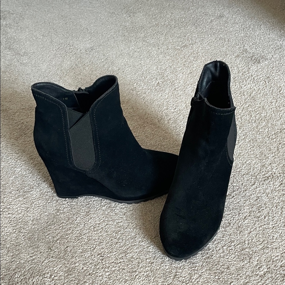Neiman Marcus Black Suede Wedge Boots